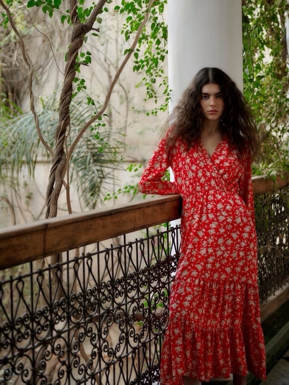Zara Red Floral Faux Wrap Maxi Dress